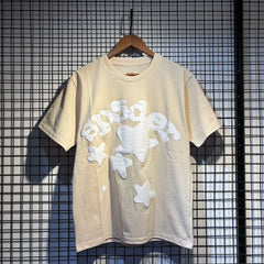Sp5der European and American high street hip-hop trend brand unisex creative print summer loose cotton short sleeved T-shirt fog (13)