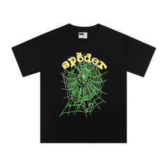 Sp5der European and American high street hip-hop trend brand unisex creative print summer loose cotton short sleeved T-shirt fog (41)