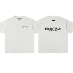 ESSENTIALS Short sleeved T-shirt European and American High Street FOG Double Line Men's and Women's American Trendy Brand Pure Cotton Round Neck Loose Set (11)
