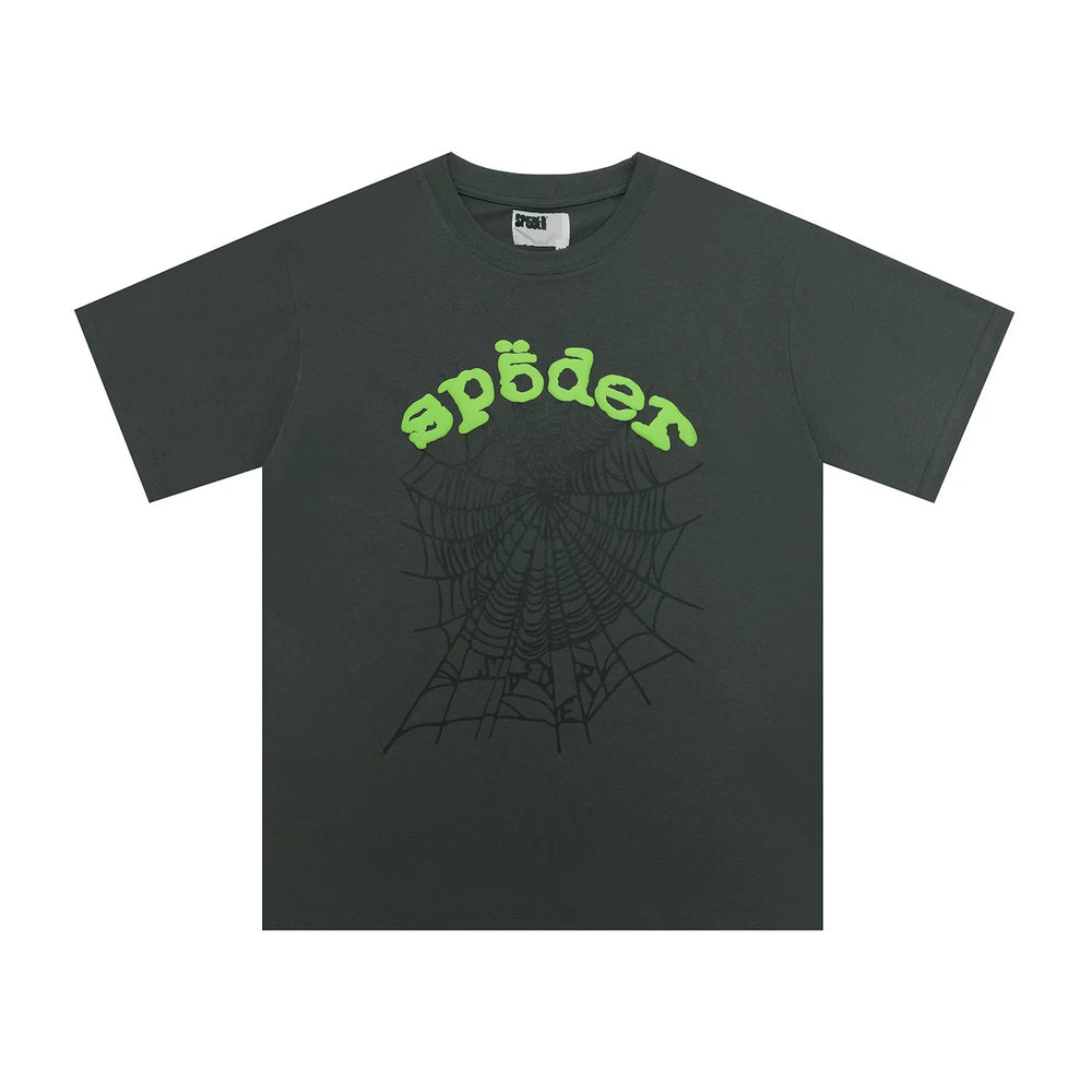 Sp5der European and American high street hip-hop trend brand unisex creative print summer loose cotton short sleeved T-shirt fog (43)