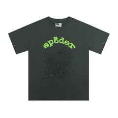 Sp5der European and American high street hip-hop trend brand unisex creative print summer loose cotton short sleeved T-shirt fog (43)