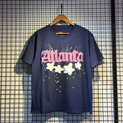 Sp5der European and American high street hip-hop trend brand unisex creative print summer loose cotton short sleeved T-shirt fog (6)