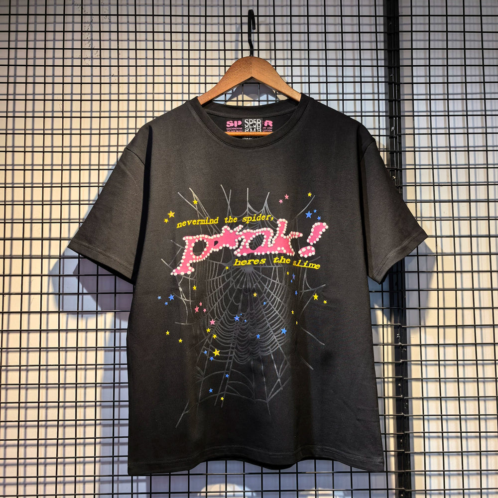 Sp5der European and American high street hip-hop trend brand unisex creative print summer loose cotton short sleeved T-shirt fog (1)