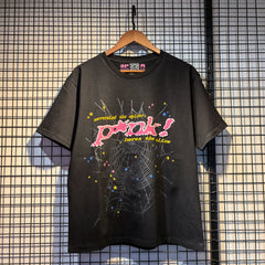 Sp5der European and American high street hip-hop trend brand unisex creative print summer loose cotton short sleeved T-shirt fog (1)