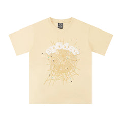 Sp5der European and American high street hip-hop trend brand unisex creative print summer loose cotton short sleeved T-shirt fog (39)
