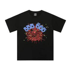 Sp5der European and American high street hip-hop trend brand unisex creative print summer loose cotton short sleeved T-shirt fog (32)