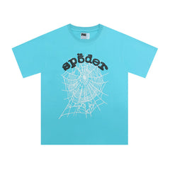 Sp5der European and American high street hip-hop trend brand unisex creative print summer loose cotton short sleeved T-shirt fog (40)