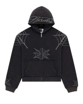 Sp5der Rhinestone Web Zip Up Hoodie Black
