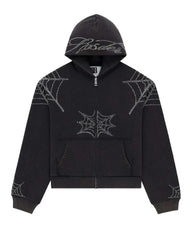 Sp5der Rhinestone Web Zip Up Hoodie Black