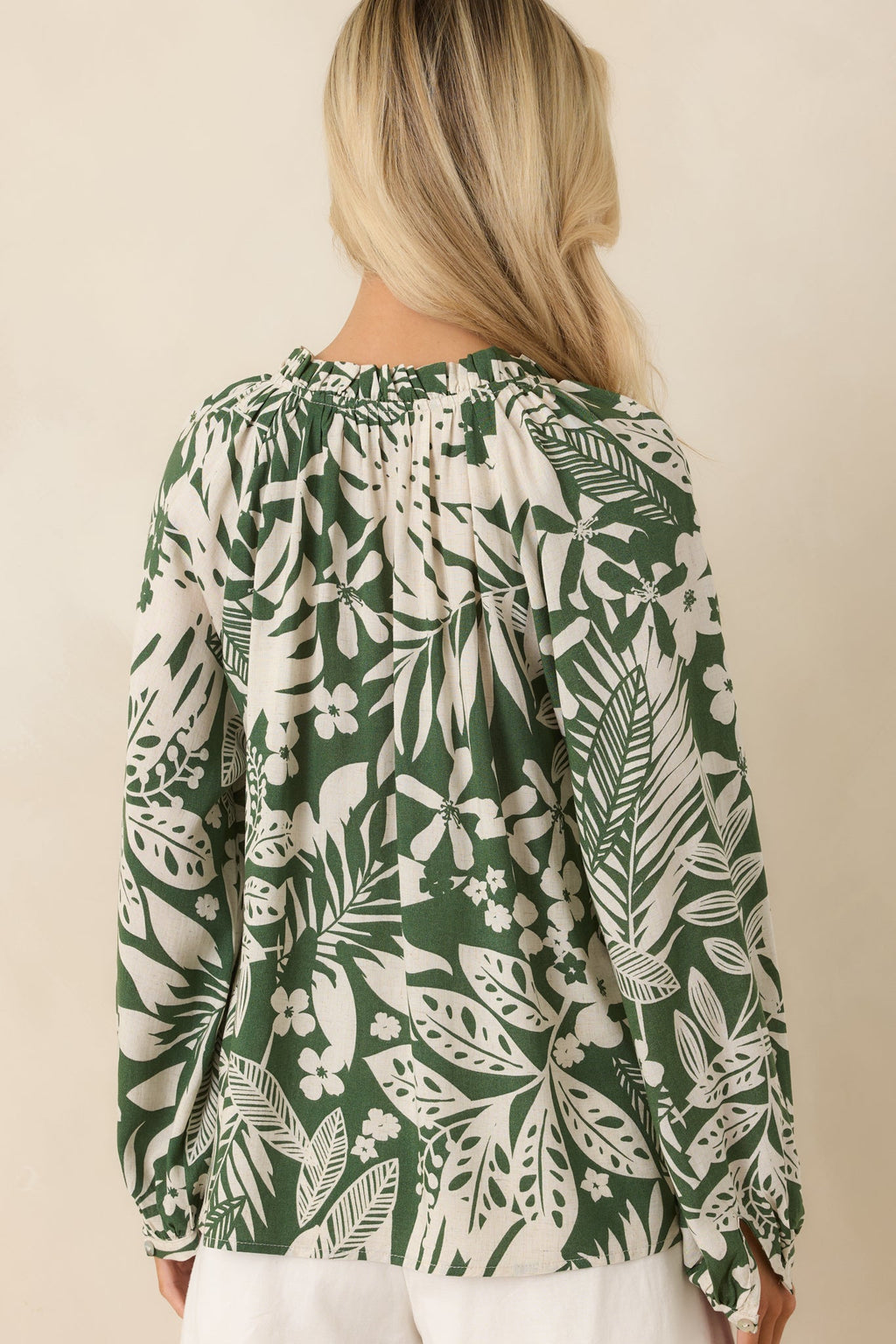 Jungle Luxe Green Tropical Print Button Front Top