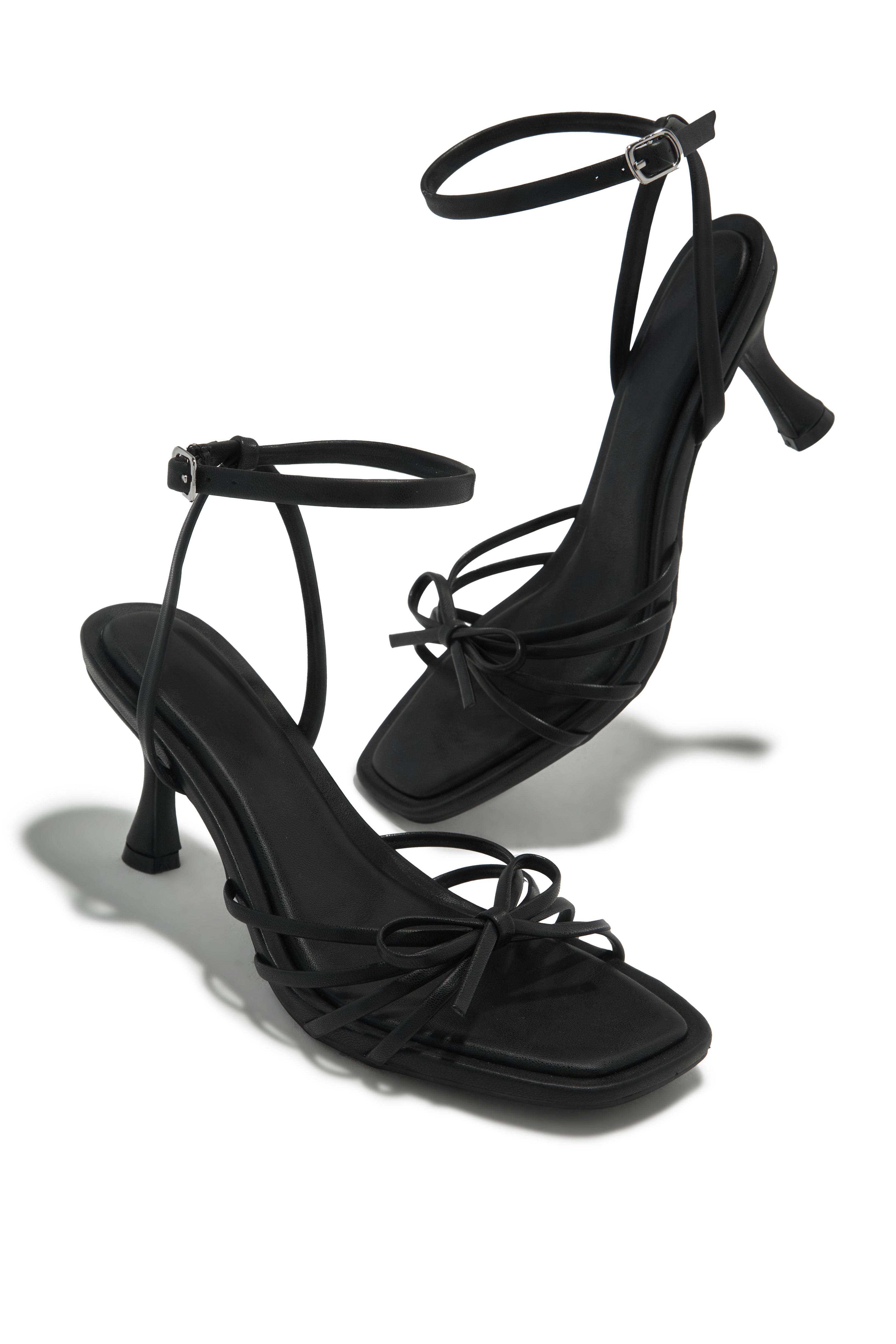 Denaya Ankle Strap Mid Heels - Black