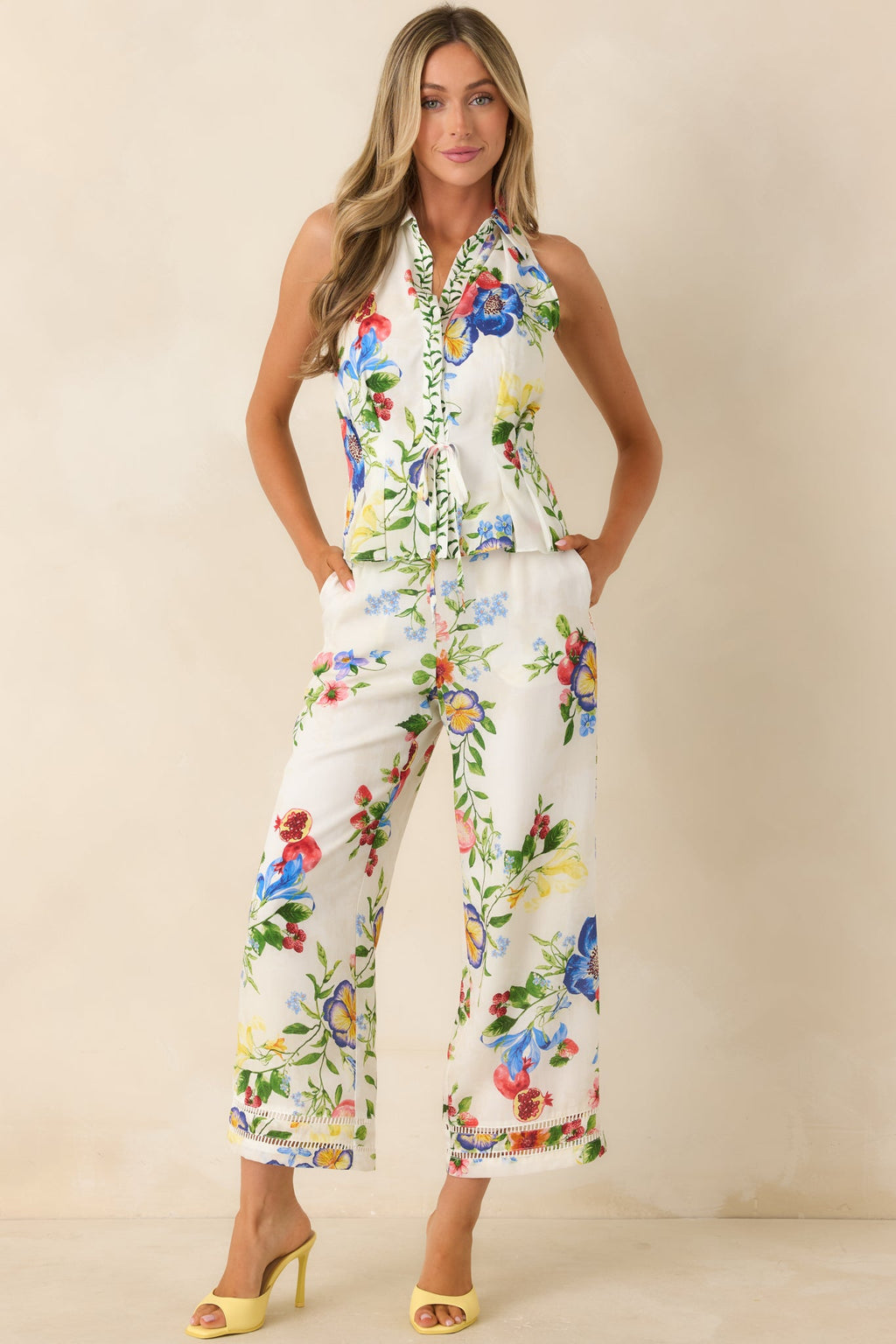 Gather & Go Ivory Multi Floral Halter Top