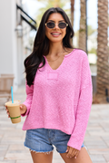 Mckenzie Pink Open Knit V-Neck Sweater