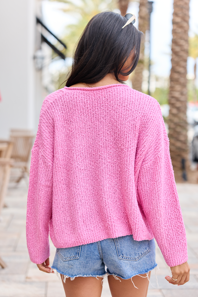 Mckenzie Pink Open Knit V-Neck Sweater