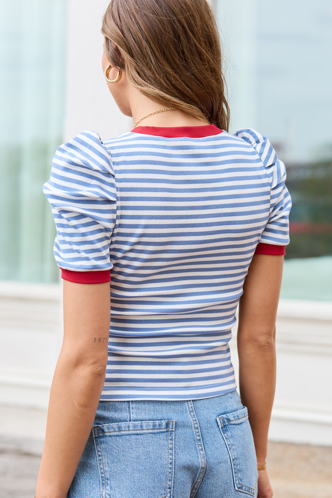 Hagan Blue And Red Stripe Top