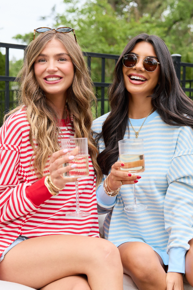 Kara Blue And White Stripe Waffle Pullover