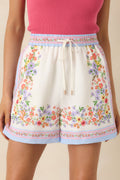 Where You Found Me Ivory Multi Floral Drawstring Shorts