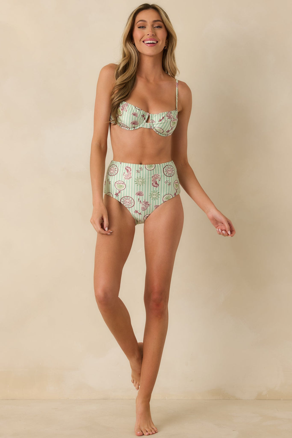 MINKPINK Soleil Green Stripe Bra-Style Bikini Top