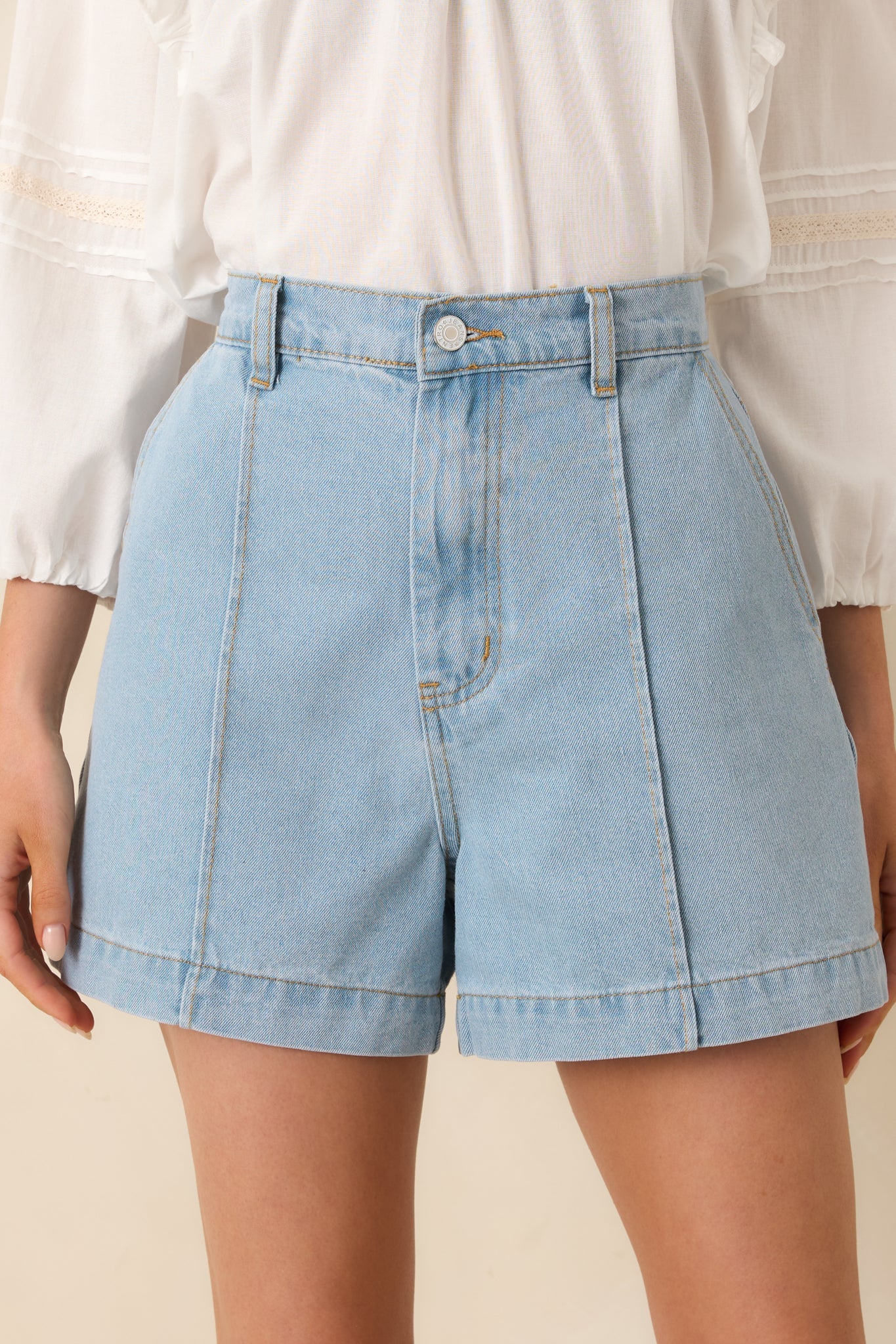 Luxe at Your Leisure Light Wash Cotton Denim High Waisted Shorts