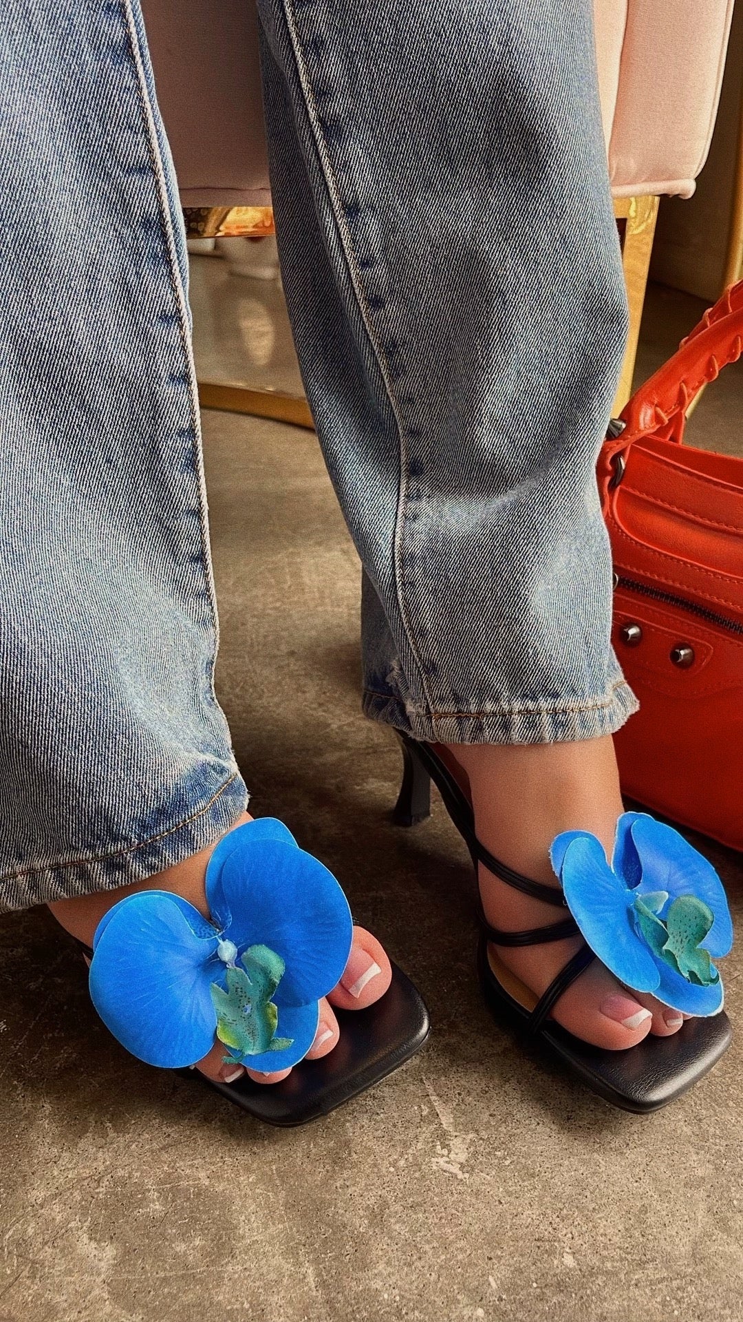 Malia Floral Mid Heel Mules - Black