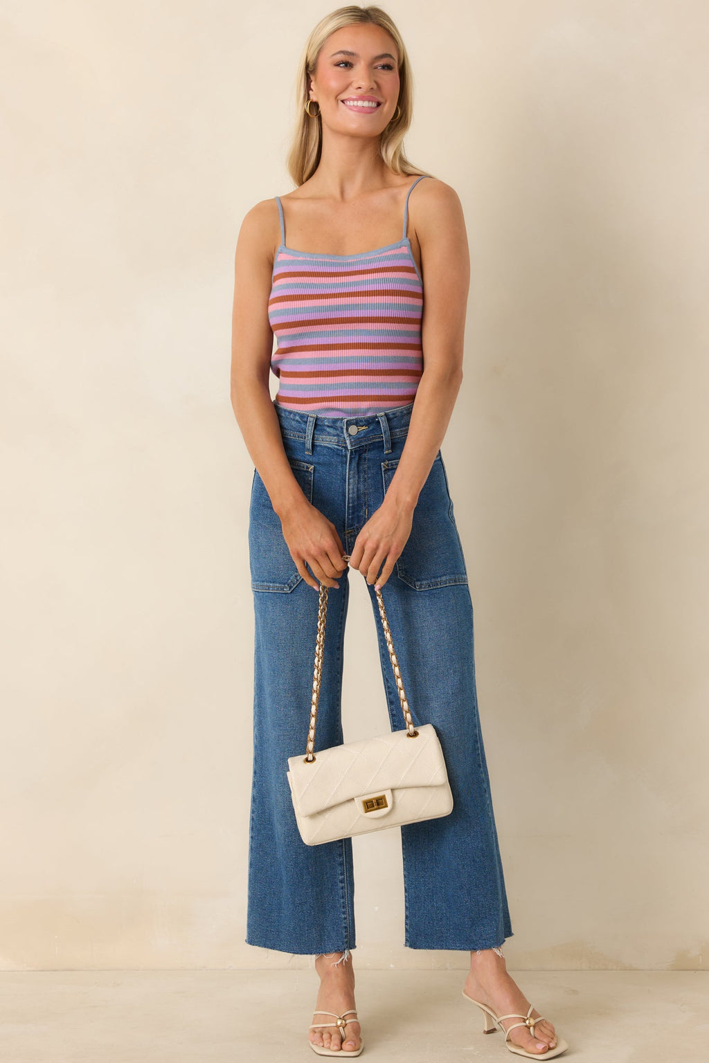 FRNCH Corallia Light Blue Multi Stripe Knit Tank Top