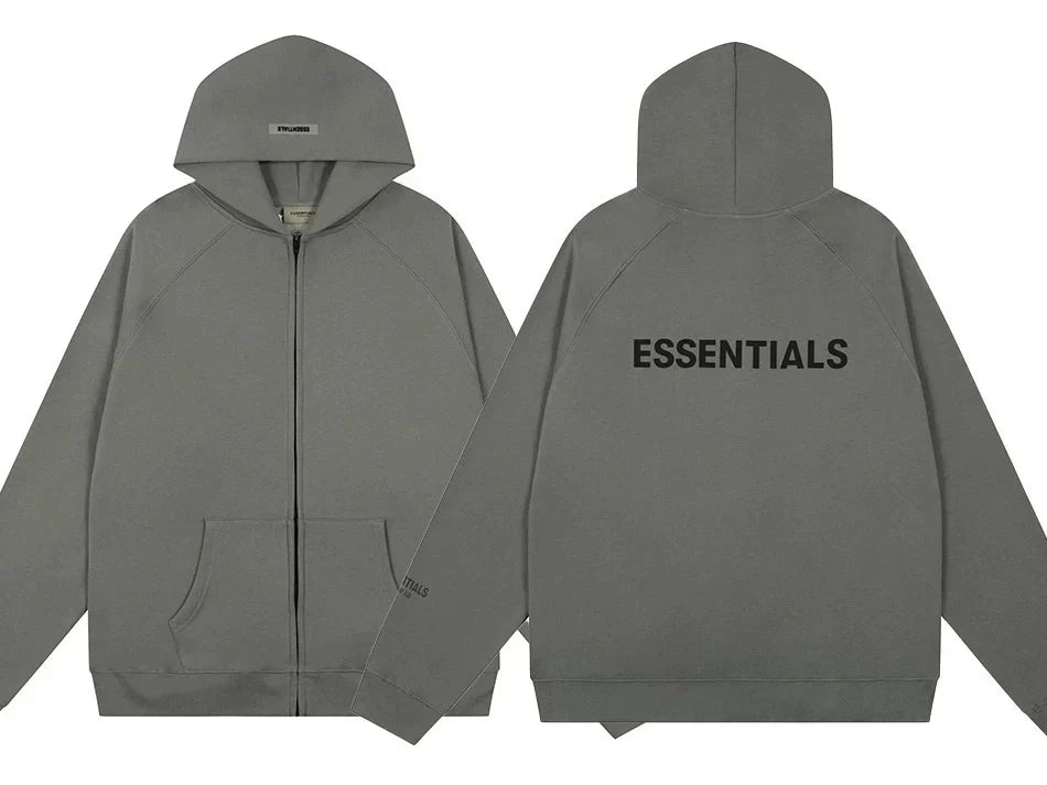 FOG double line heavyweight high street trendy brand hooded sweatshirt with plush loose sweatshirt jacket suitable for men and women, youthful and popular style (42)