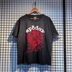 Sp5der European and American high street hip-hop trend brand unisex creative print summer loose cotton short sleeved T-shirt fog (31)