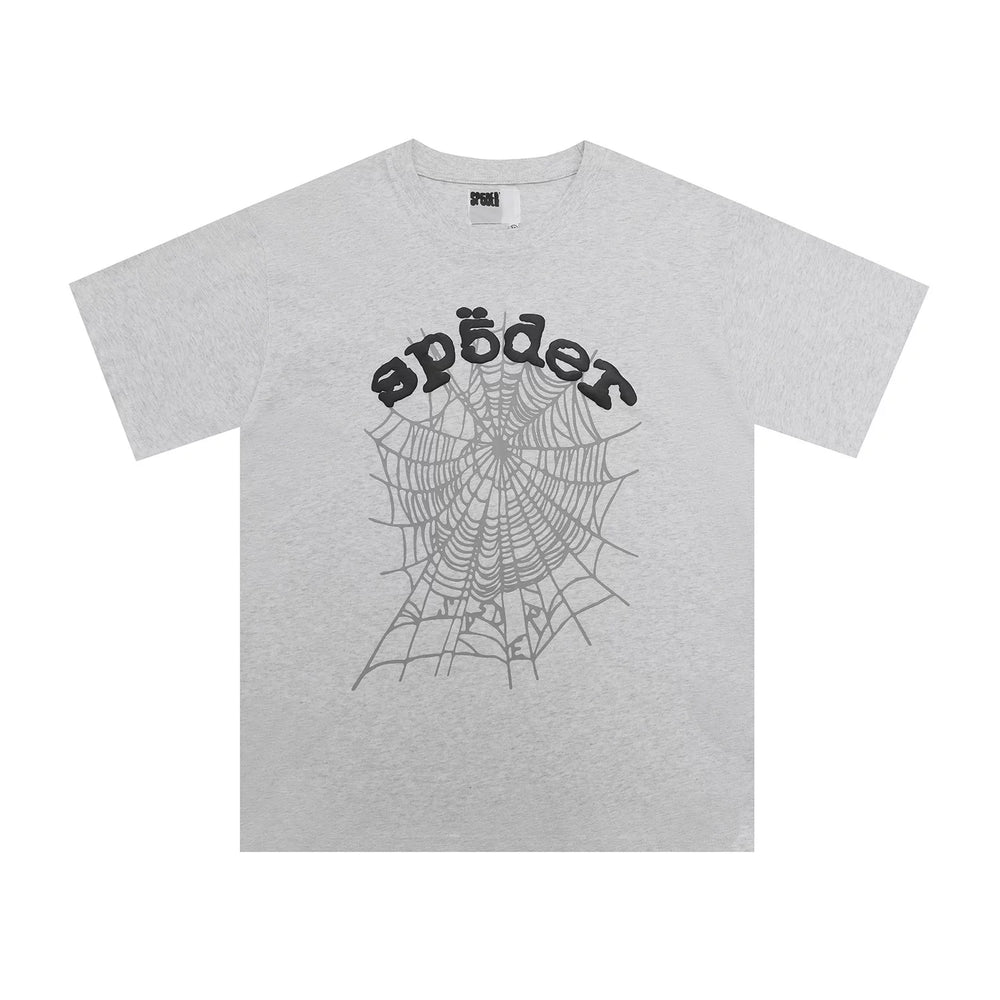 Sp5der European and American high street hip-hop trend brand unisex creative print summer loose cotton short sleeved T-shirt fog (42)