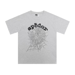 Sp5der European and American high street hip-hop trend brand unisex creative print summer loose cotton short sleeved T-shirt fog (42)