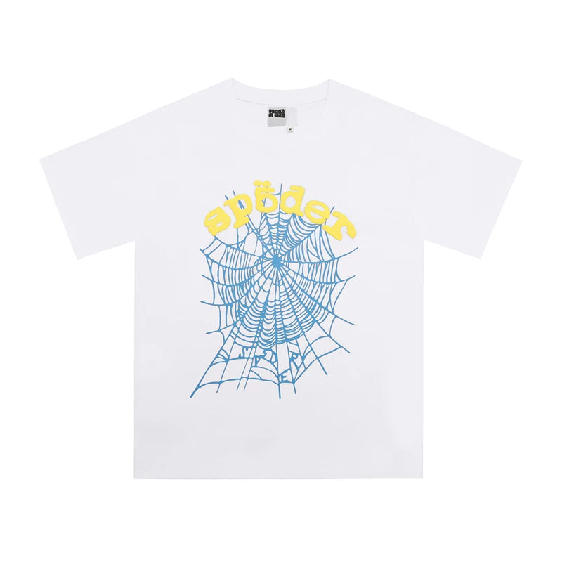 Sp5der European and American high street hip-hop trend brand unisex creative print summer loose cotton short sleeved T-shirt fog (30)