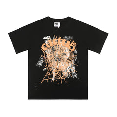 Sp5der European and American high street hip-hop trend brand unisex creative print summer loose cotton short sleeved T-shirt fog (37)