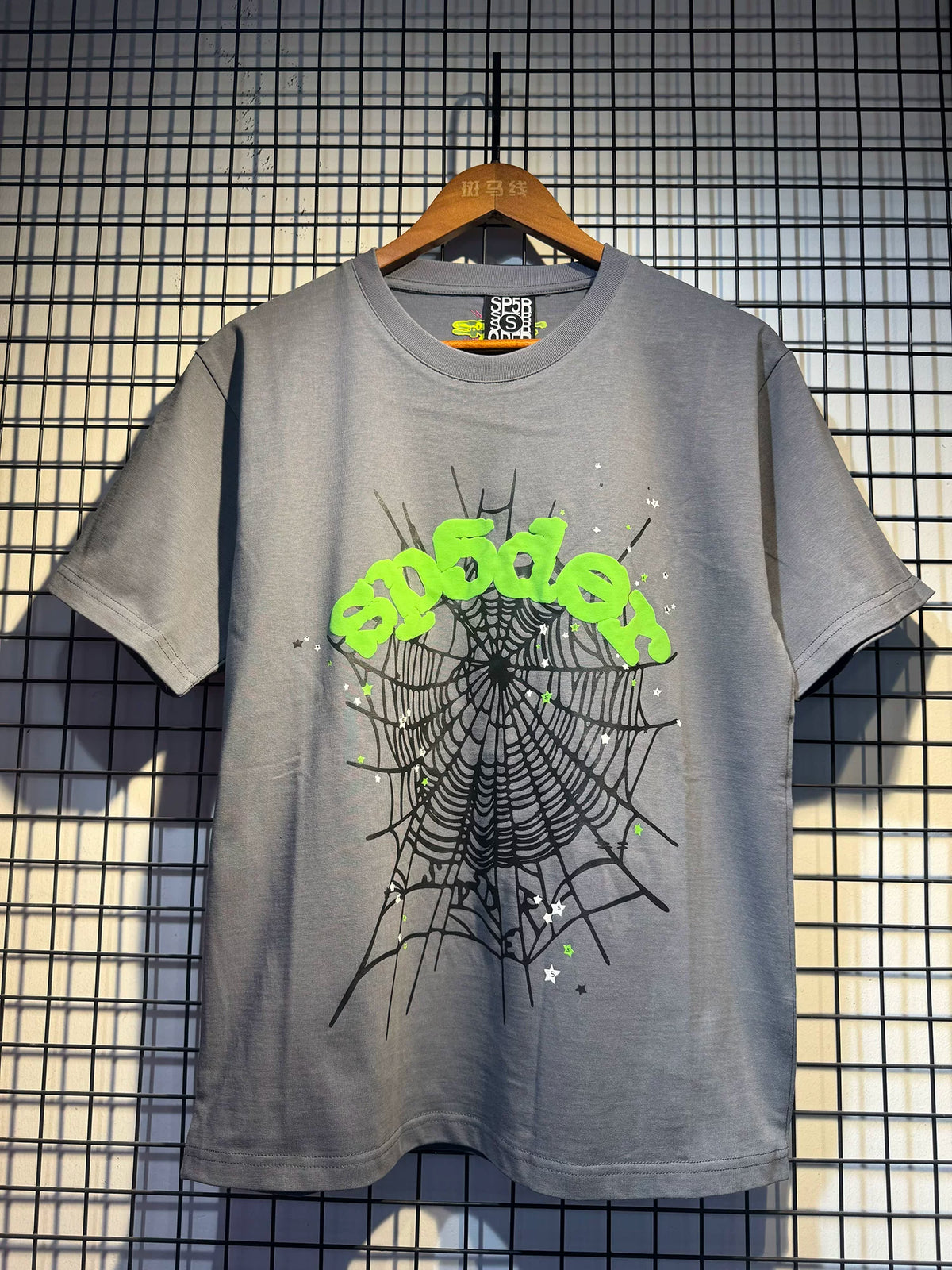 Sp5der European and American high street hip-hop trend brand unisex creative print summer loose cotton short sleeved T-shirt fog (5)