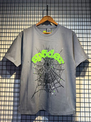 Sp5der European and American high street hip-hop trend brand unisex creative print summer loose cotton short sleeved T-shirt fog (5)