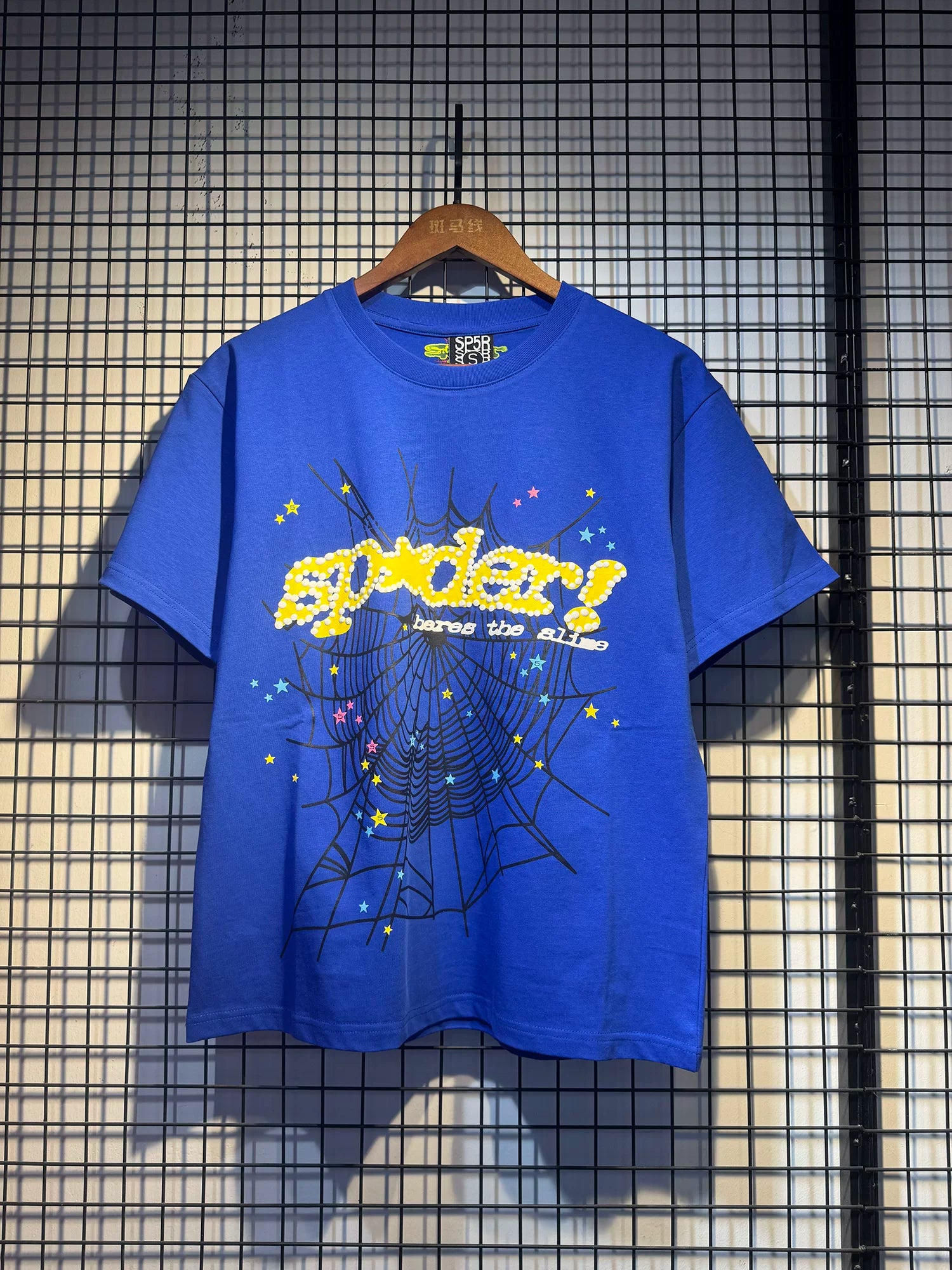 Sp5der European and American high street hip-hop trend brand unisex creative print summer loose cotton short sleeved T-shirt fog (8)