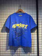 Sp5der European and American high street hip-hop trend brand unisex creative print summer loose cotton short sleeved T-shirt fog (8)
