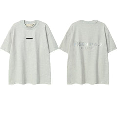 ESSENTIALS Short sleeved T-shirt European and American High Street FOG Double Line Men's and Women's American Trendy Brand Pure Cotton Round Neck Loose Set (54)