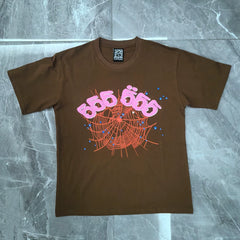 Sp5der European and American high street hip-hop trend brand unisex creative print summer loose cotton short sleeved T-shirt fog (33)