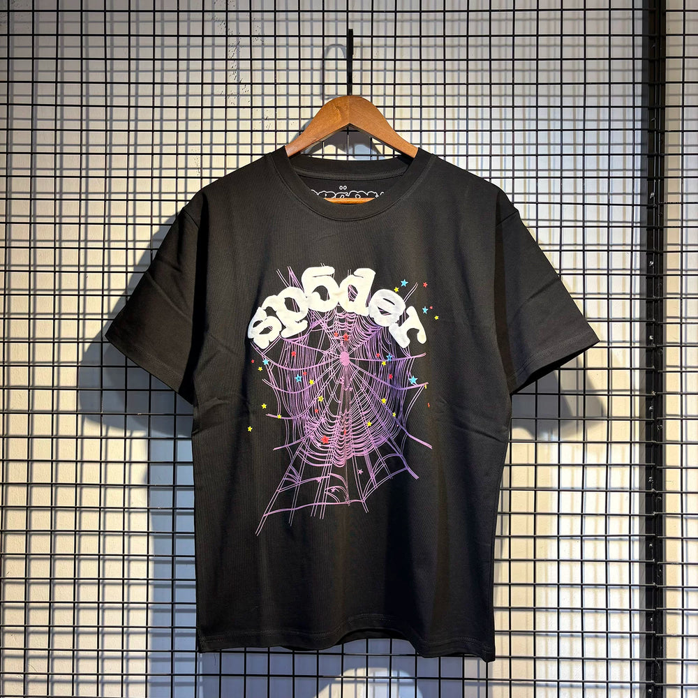 Sp5der European and American high street hip-hop trend brand unisex creative print summer loose cotton short sleeved T-shirt fog (3)