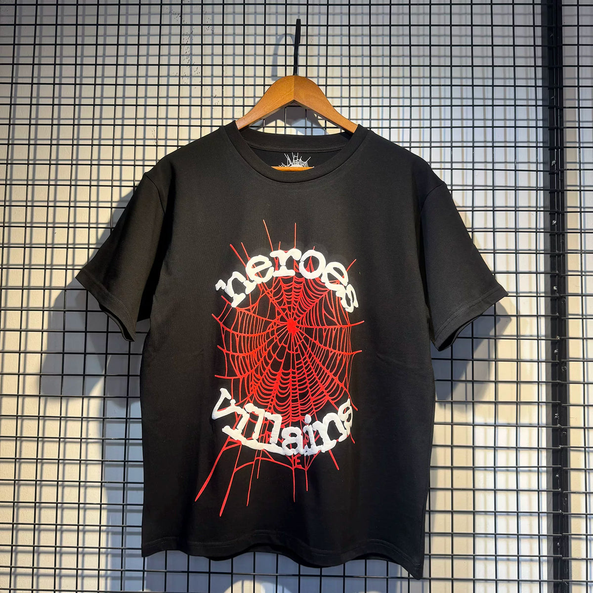 Sp5der European and American high street hip-hop trend brand unisex creative print summer loose cotton short sleeved T-shirt fog (19)