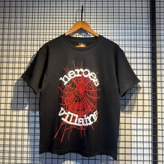 Sp5der European and American high street hip-hop trend brand unisex creative print summer loose cotton short sleeved T-shirt fog (19)