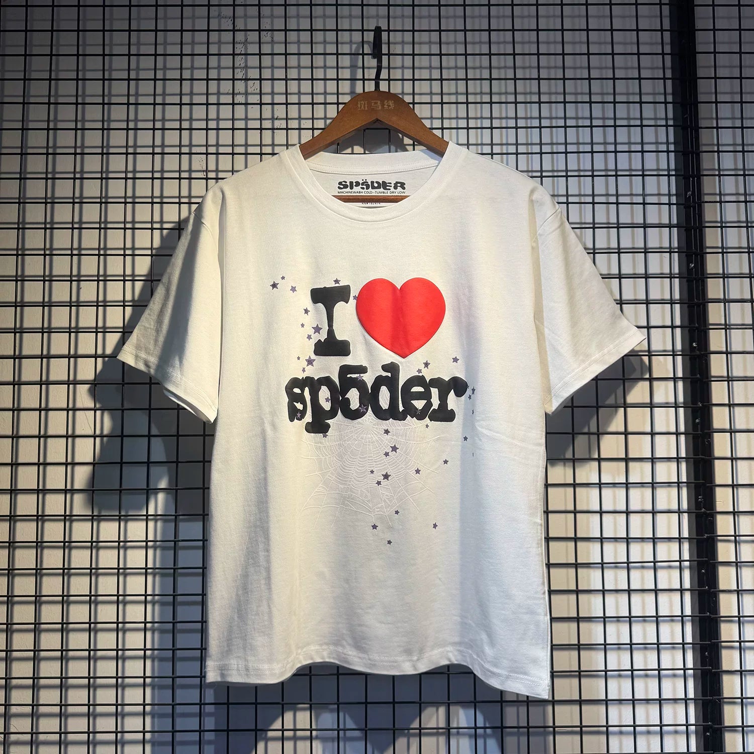 Sp5der European and American high street hip-hop trend brand unisex creative print summer loose cotton short sleeved T-shirt fog (21)