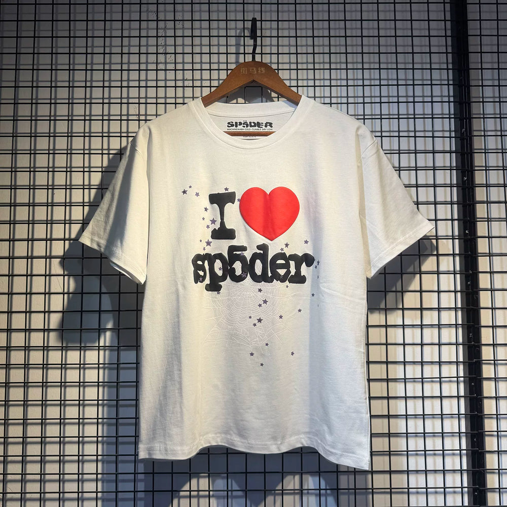 Sp5der European and American high street hip-hop trend brand unisex creative print summer loose cotton short sleeved T-shirt fog (21)