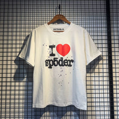 Sp5der European and American high street hip-hop trend brand unisex creative print summer loose cotton short sleeved T-shirt fog (21)