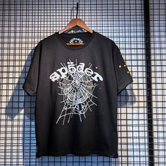 Sp5der European and American high street hip-hop trend brand unisex creative print summer loose cotton short sleeved T-shirt fog (27)