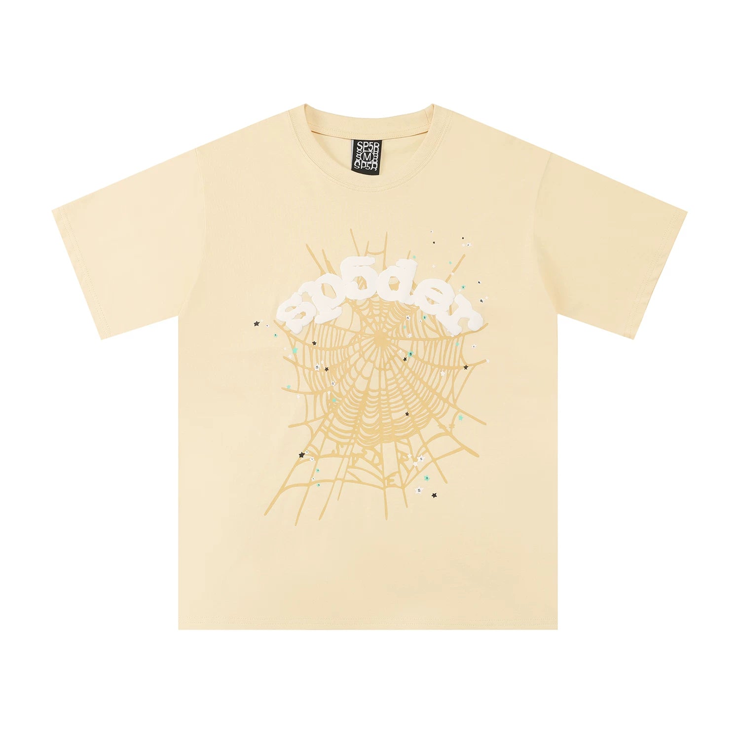 Sp5der European and American high street hip-hop trend brand unisex creative print summer loose cotton short sleeved T-shirt fog (39)