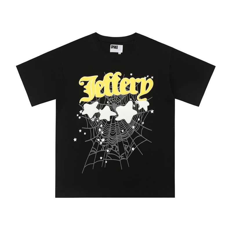Sp5der European and American high street hip-hop trend brand unisex creative print summer loose cotton short sleeved T-shirt fog (35)