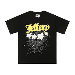 Sp5der European and American high street hip-hop trend brand unisex creative print summer loose cotton short sleeved T-shirt fog (35)