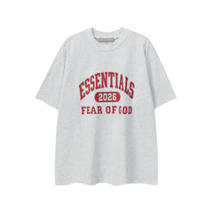 ESSENTIALS Short sleeved T-shirt European and American High Street FOG Double Line Men's and Women's American Trendy Brand Pure Cotton Round Neck Loose Set (48)