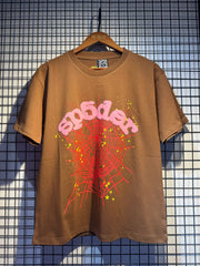 Sp5der European and American high street hip-hop trend brand unisex creative print summer loose cotton short sleeved T-shirt fog (4)