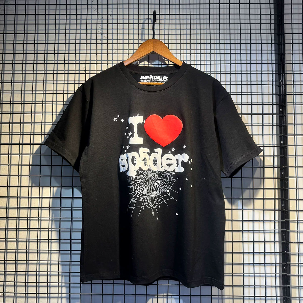 Sp5der European and American high street hip-hop trend brand unisex creative print summer loose cotton short sleeved T-shirt fog (22)
